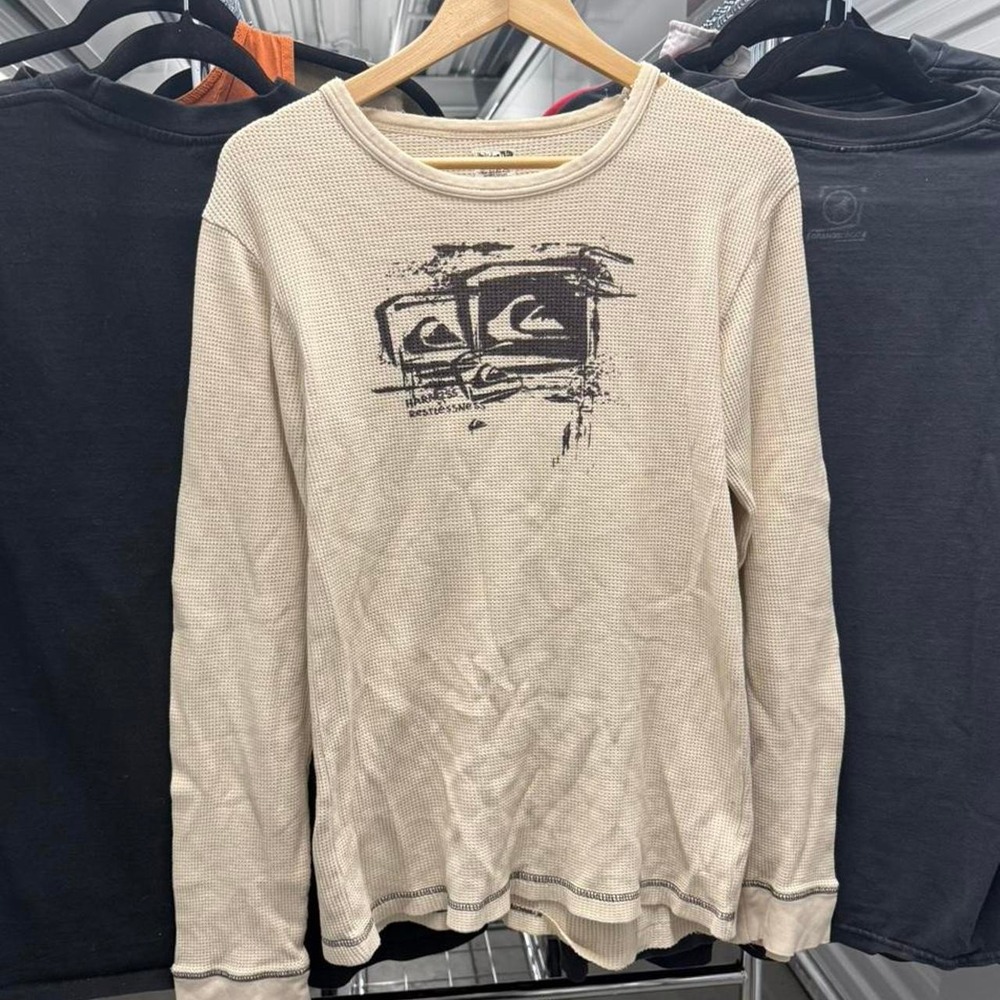 Crazy Vintage 2000's Distressed QuikSilver Surf Thermal Long Sleeve - Picture 3 of 8